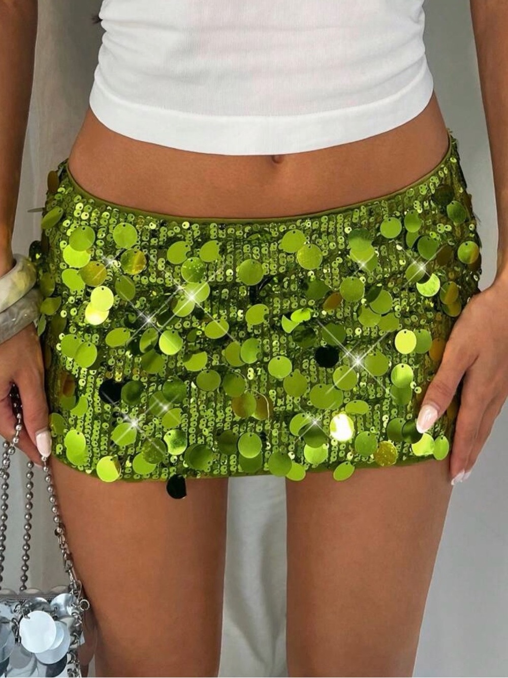 Green Sequin Mini Skirt - Women's Sparkle Skirt